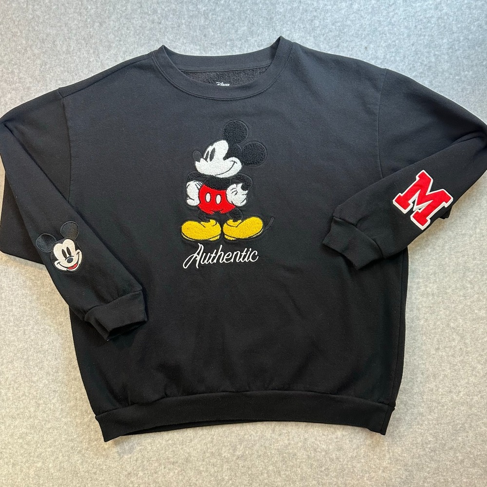 Disney Mickey Mouse Authentic XL Black Embroidered Crewneck Sweatshirt Pullover